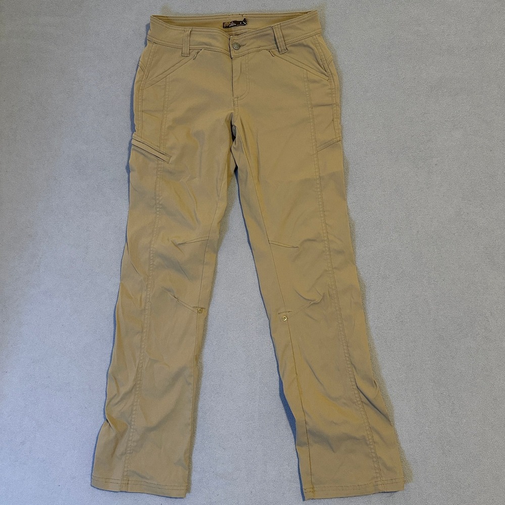 Prana Hallena Cargo Pants Roll Up Hiking Straight Leg Nylon Tan Womens Size 4
